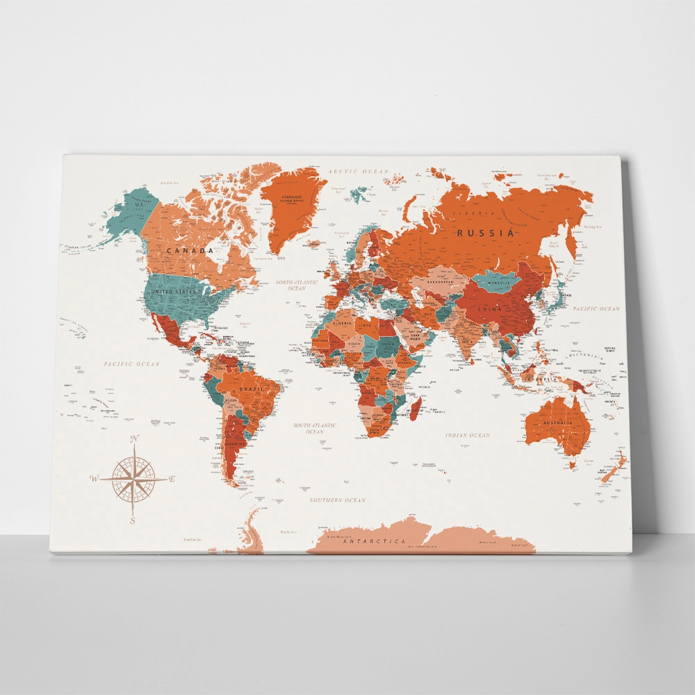 Πινακας σε καμβά TERRACOTA WORLD MAP