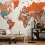 Αυτοκόλλητη Ταπετσαρία τοίχου TERRACOTA WORLD MAP