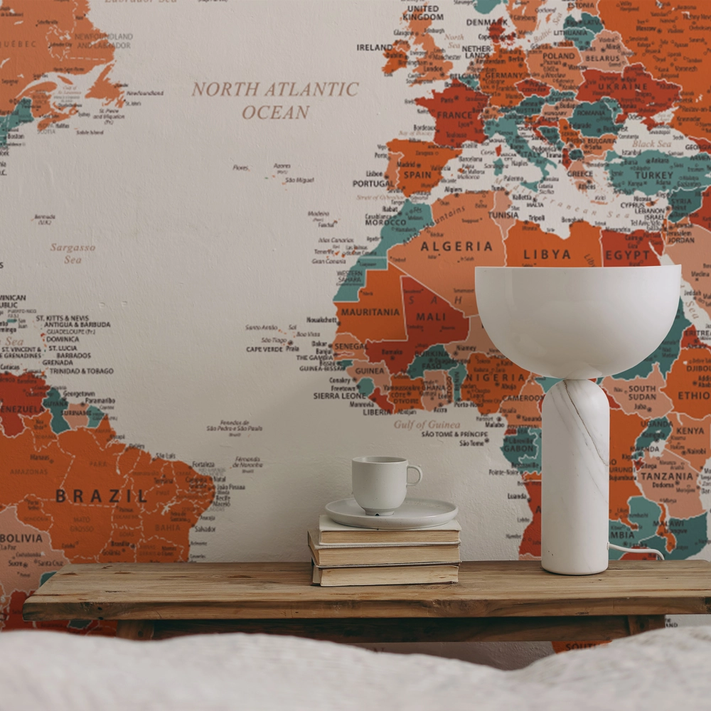 Αυτοκόλλητη Ταπετσαρία τοίχου TERRACOTA WORLD MAP
