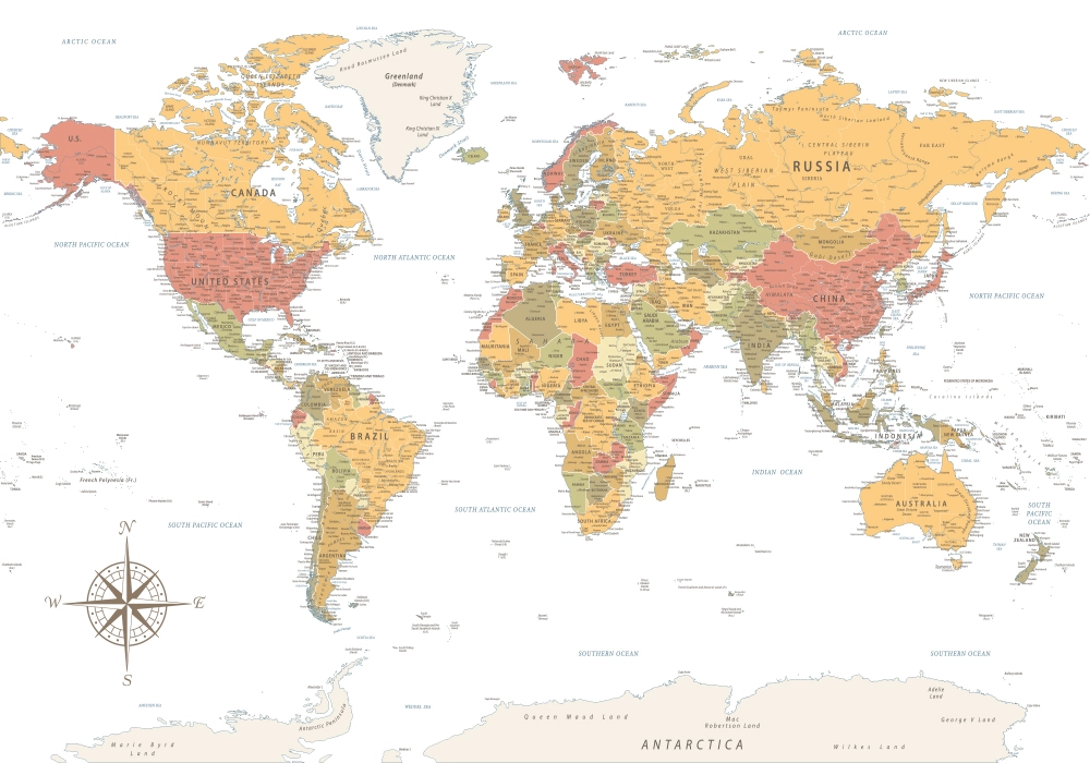 Πινακας σε καμβά WARM VINTAGE WORLD MAP