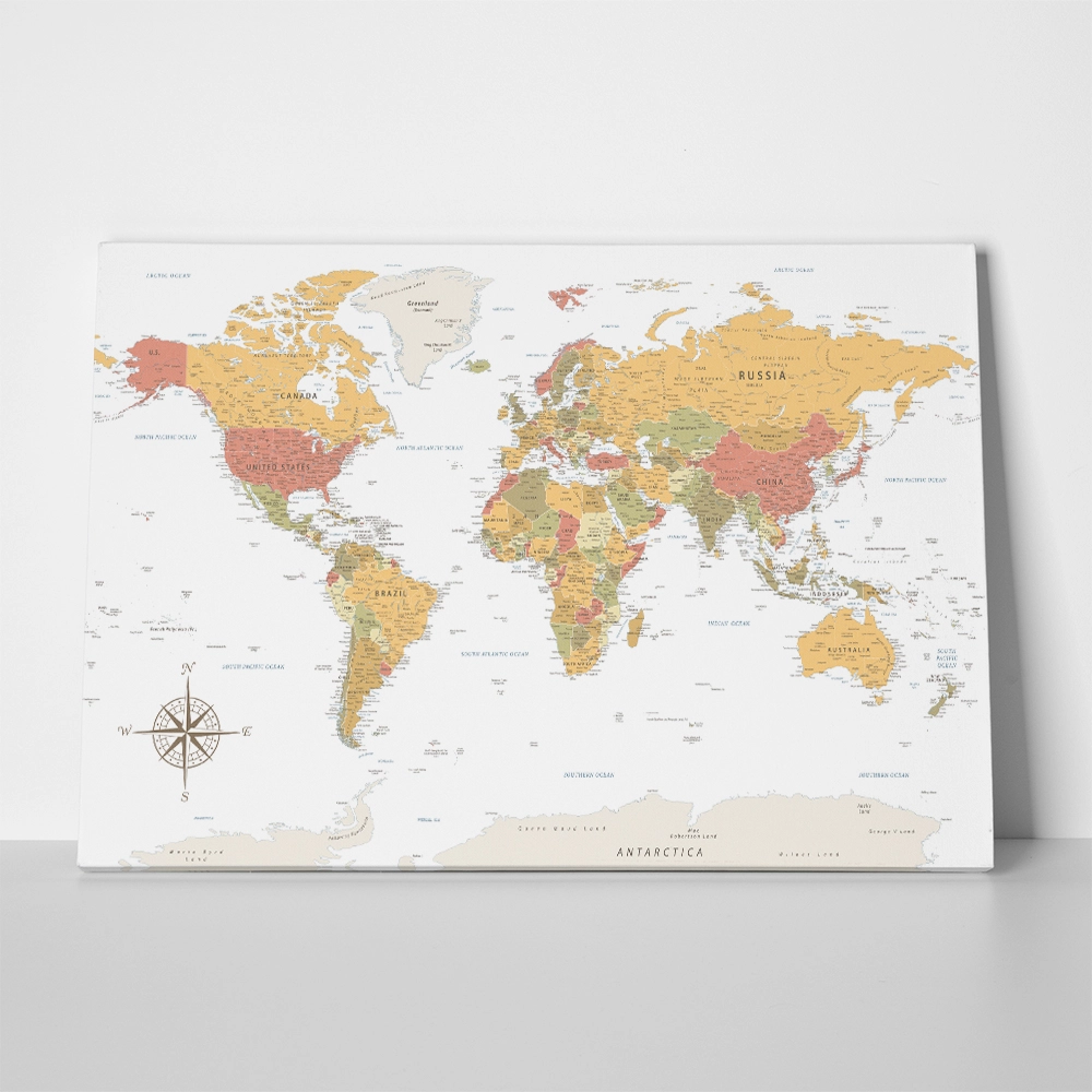 Πινακας σε καμβά WARM VINTAGE WORLD MAP