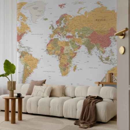 Αυτοκόλλητη Ταπετσαρία τοίχου WARM VINTAGE WORLD MAP