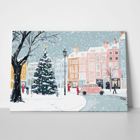 Πινακας σε καμβά CHRISTMAS CITY ILLUSTRATION - Χριστουγεννιάτικοι Πίνακες Sticky 1