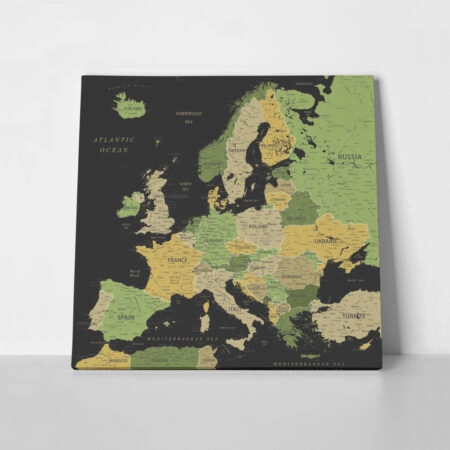 Πίνακας Τετράγωνος GREEN YELLOW GOLD EUROPE MAP - Χαρτες Sticky 1