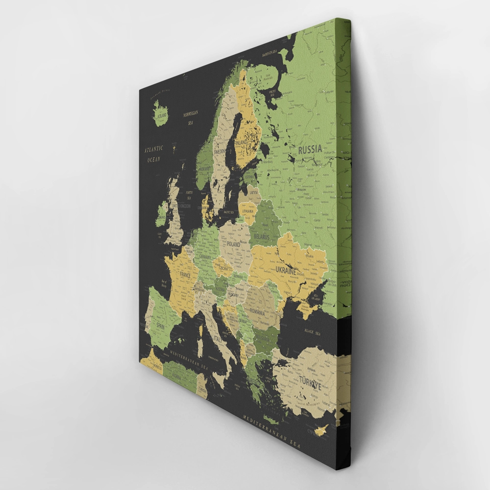 Πίνακας Τετράγωνος GREEN YELLOW GOLD EUROPE MAP