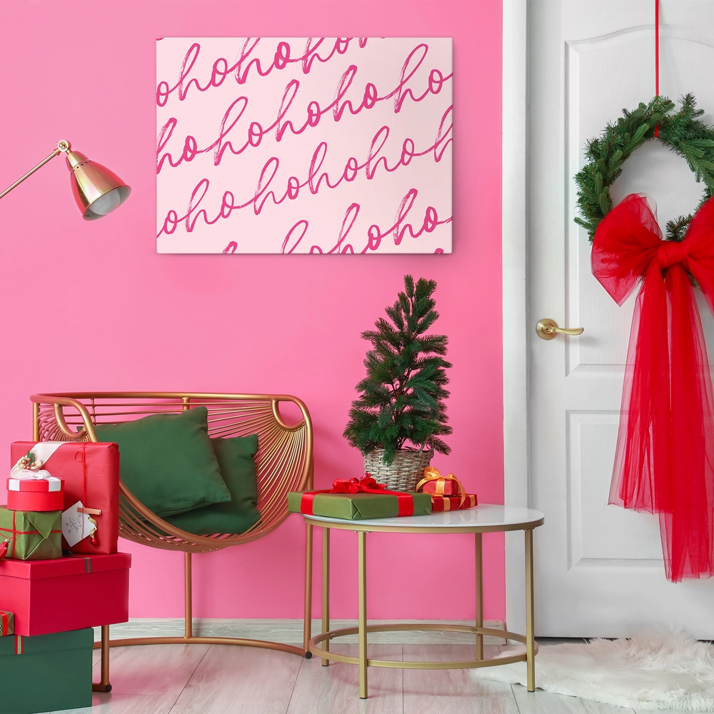 Πινακας σε καμβά HO HO HO PINK CHRISTMAS