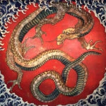 Πίνακας σε καμβά HOKUSAI - DRAGON