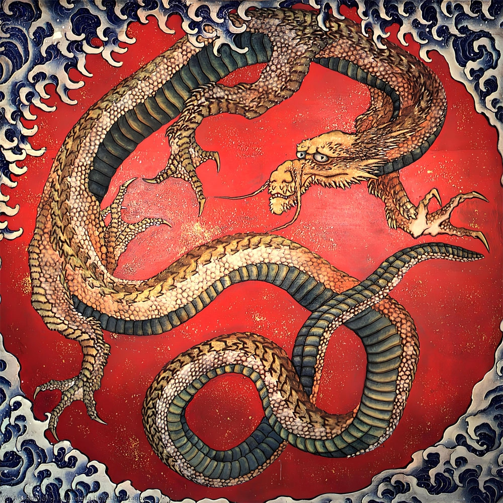 Πίνακας σε καμβά HOKUSAI - DRAGON