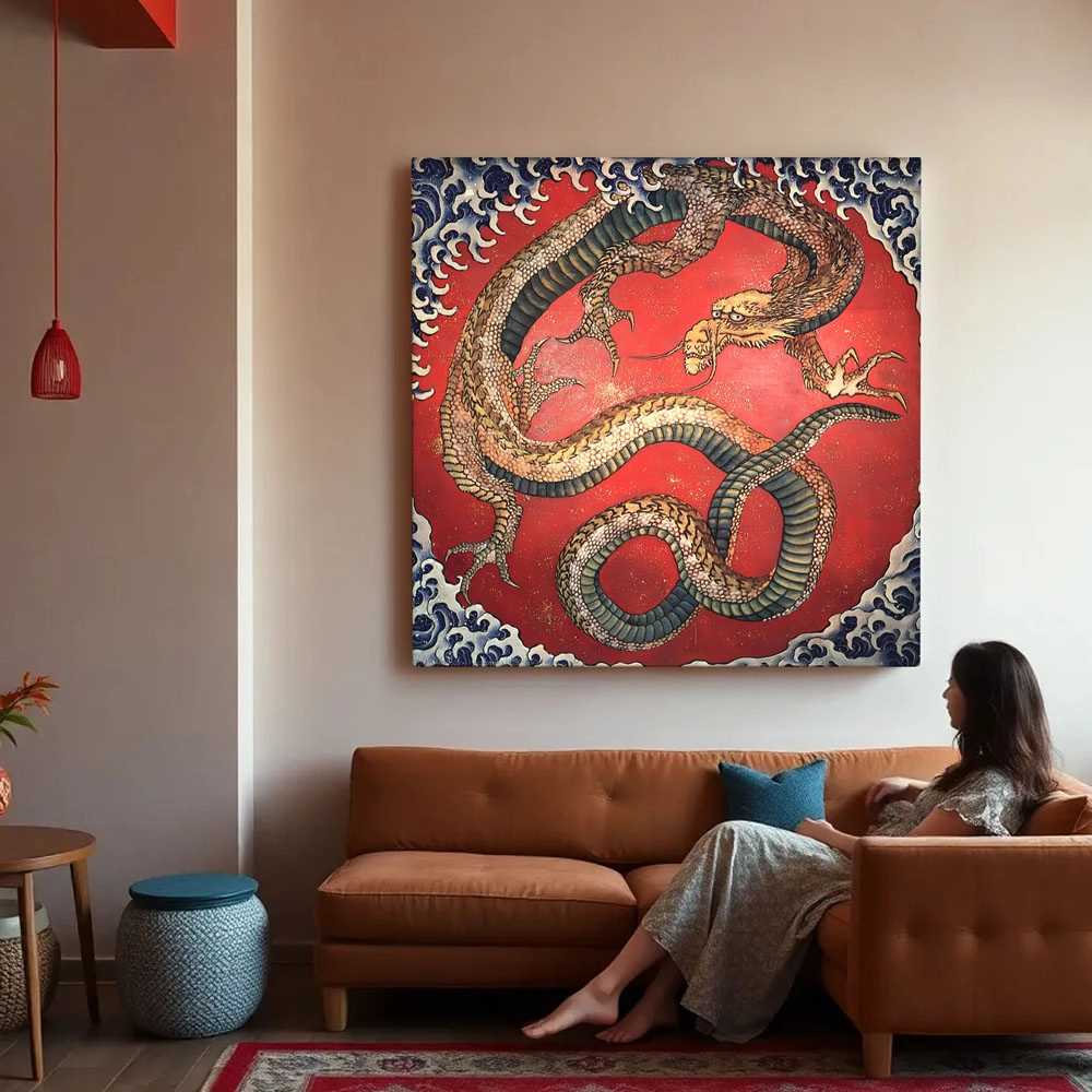 Πίνακας σε καμβά HOKUSAI - DRAGON