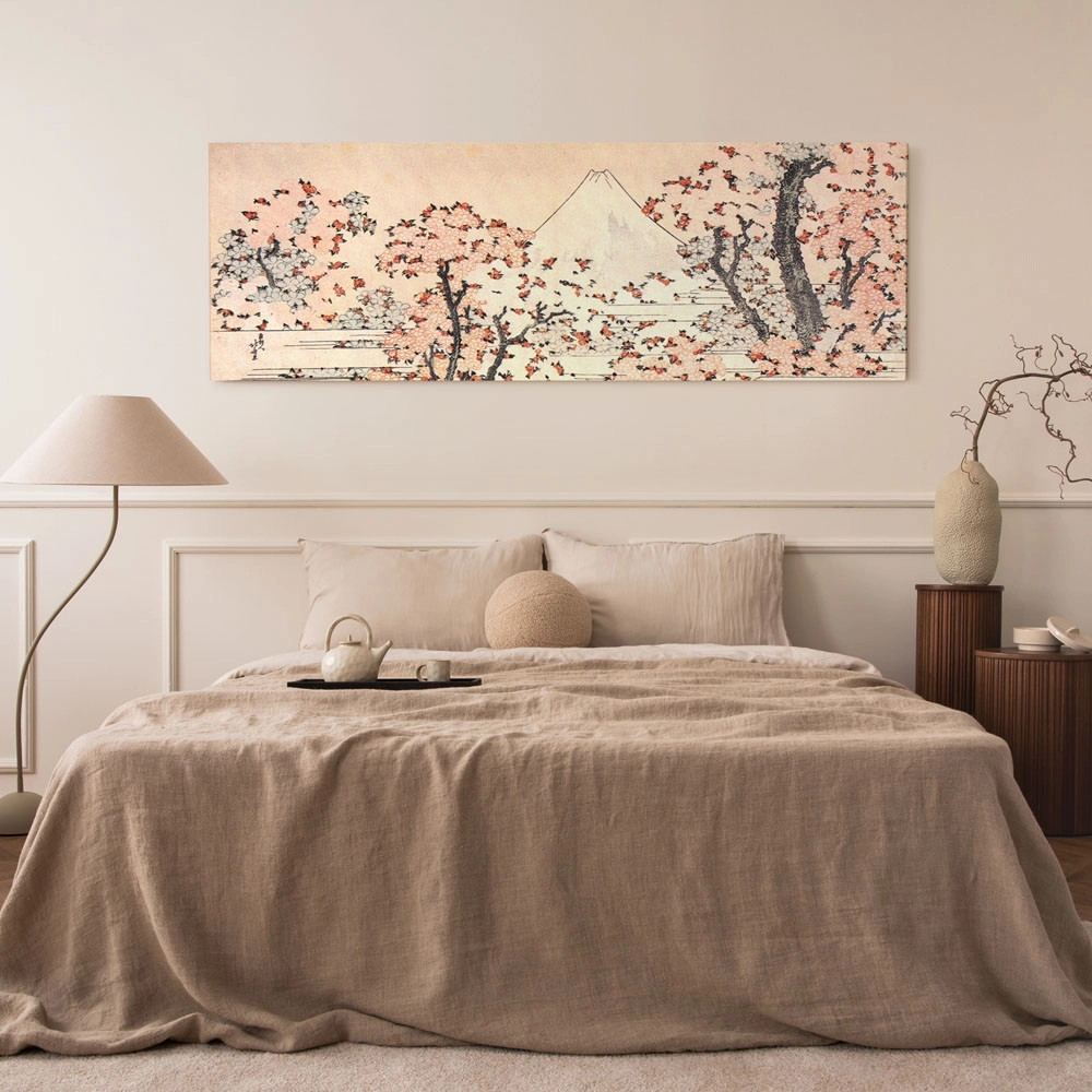 Πίνακας Πανοραμικός σε καμβά HOKUSAI - MOUNT FUJI BEHIND CHERRY TREES