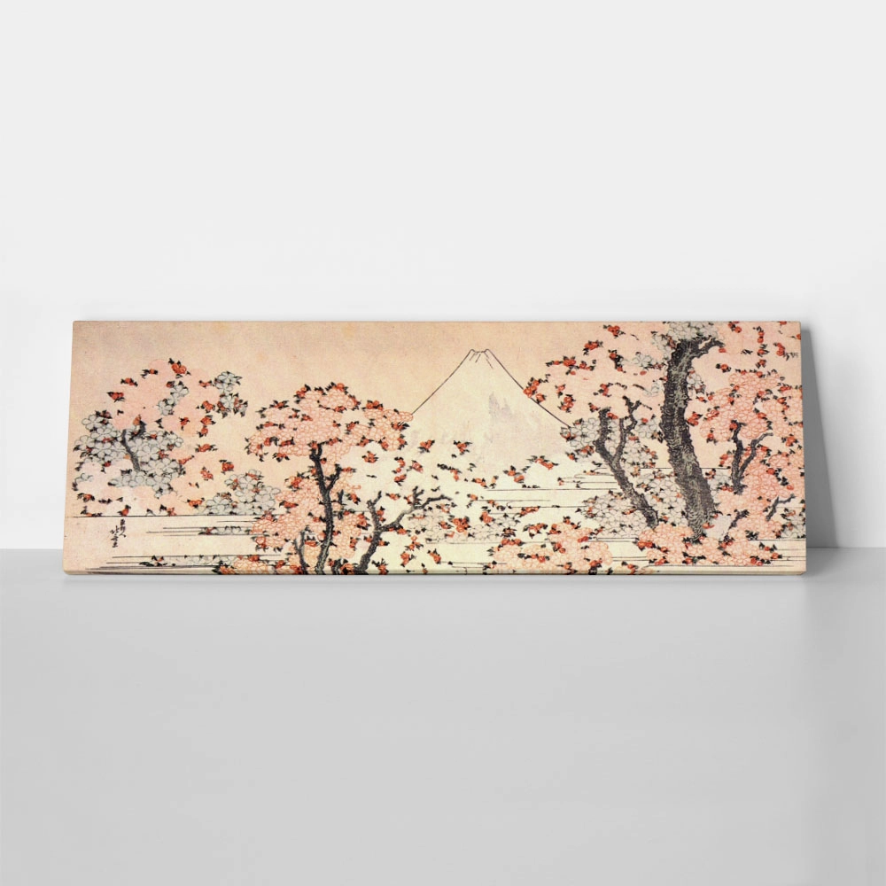 Πίνακας Πανοραμικός σε καμβά HOKUSAI - MOUNT FUJI BEHIND CHERRY TREES