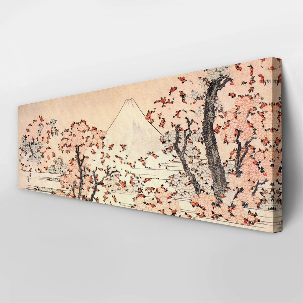 Πίνακας Πανοραμικός σε καμβά HOKUSAI - MOUNT FUJI BEHIND CHERRY TREES