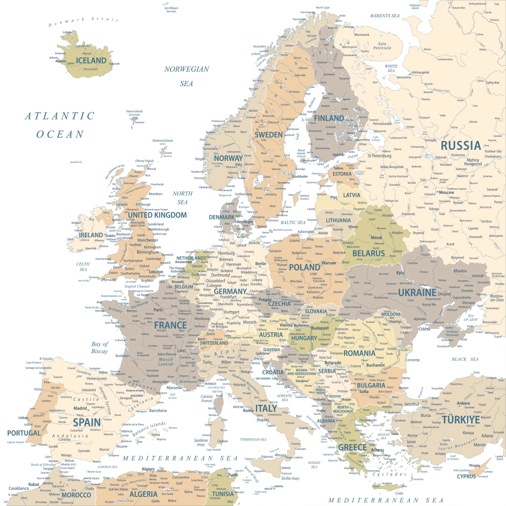 Πίνακας Τετράγωνος PASTEL EUROPE MAP