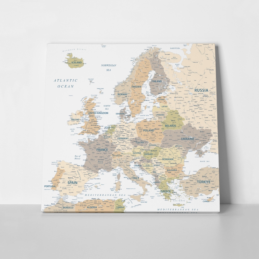 Πίνακας Τετράγωνος PASTEL EUROPE MAP