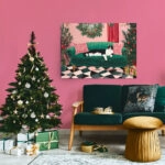 Πινακας σε καμβά PINK CHRISTMAS CAT SOFA