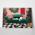 Πινακας σε καμβά PINK CHRISTMAS CAT SOFA