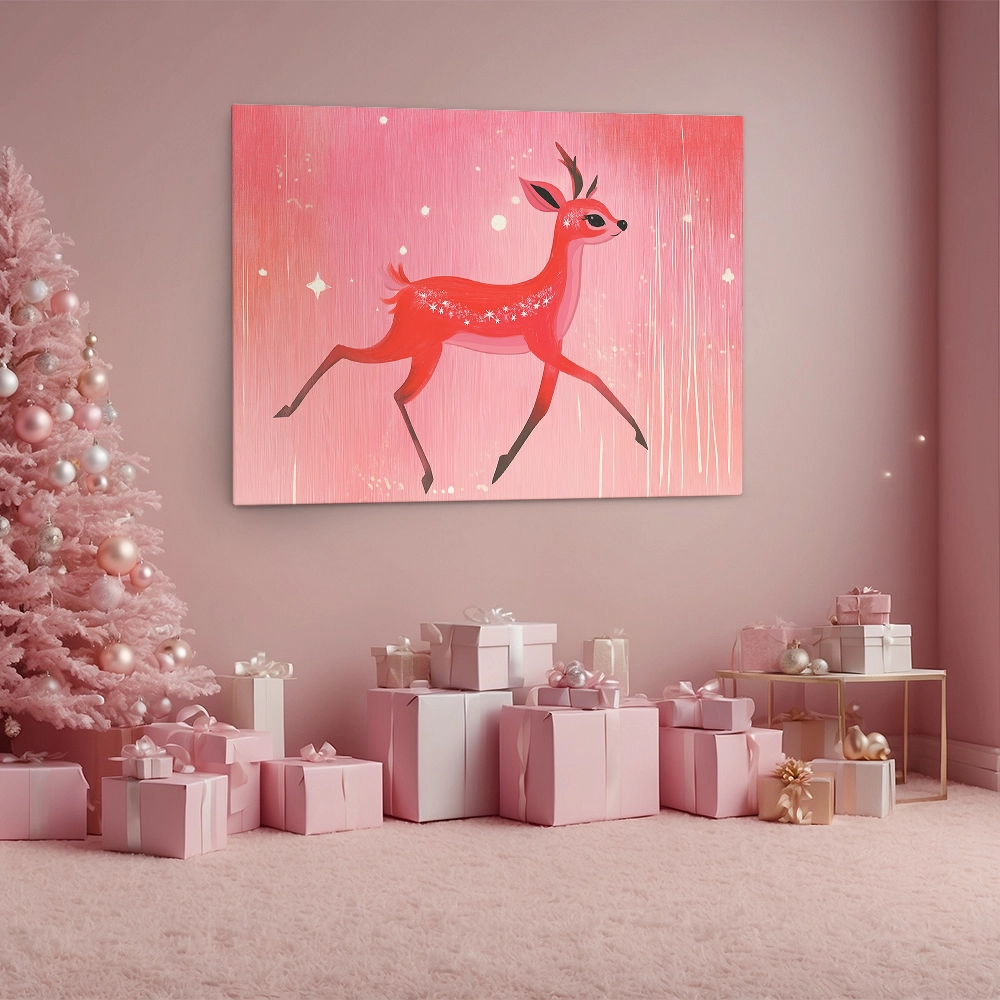 Πινακας σε καμβά PINK CHRISTMAS DEER