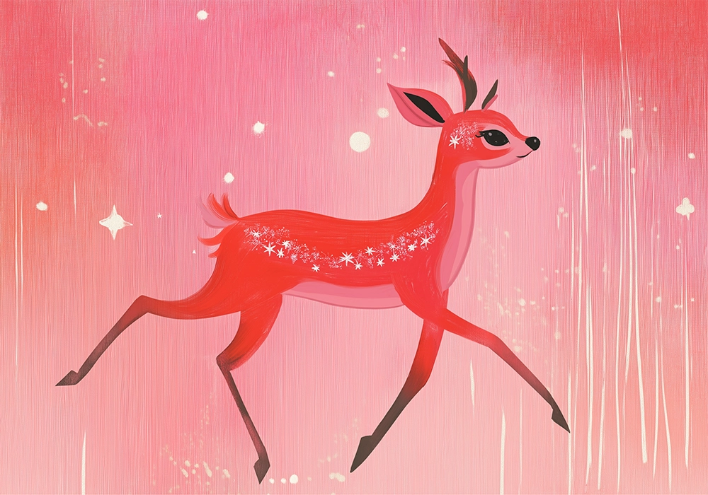 Πινακας σε καμβά PINK CHRISTMAS DEER
