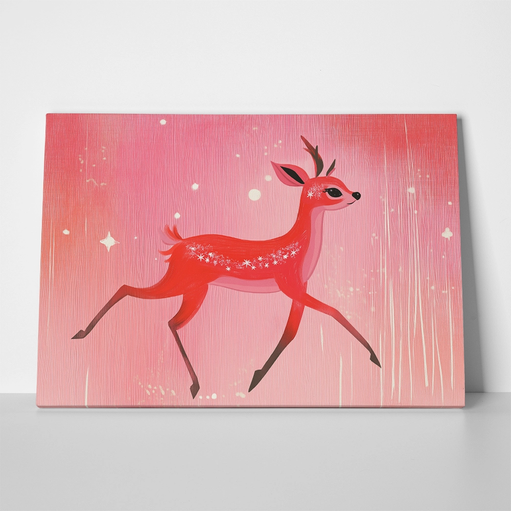 Πινακας σε καμβά PINK CHRISTMAS DEER