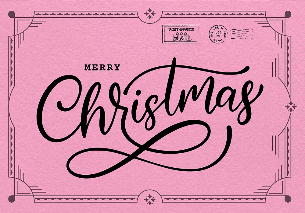 Πινακας σε καμβά PINK CHRISTMAS POSTCARD