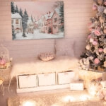 Πινακας σε καμβά PINK CHRISTMAS SNOWY ROOFS