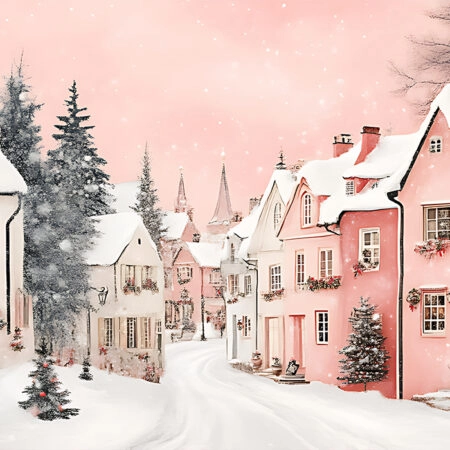 Πινακας σε καμβά PINK CHRISTMAS SNOWY ROOFS - Χριστουγεννιάτικοι Πίνακες Sticky 5