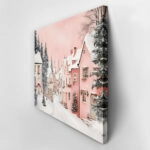Πινακας σε καμβά PINK CHRISTMAS SNOWY ROOFS