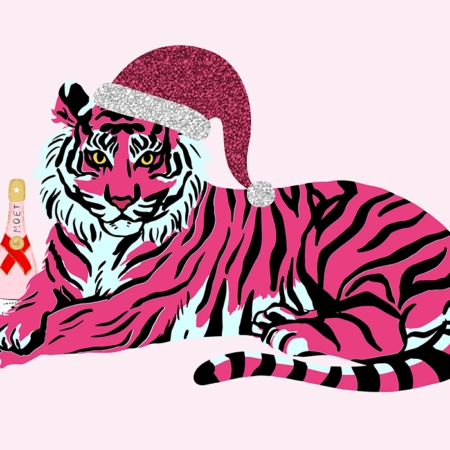 Πινακας σε καμβά PINK CHRISTMAS TIGER - Χριστουγεννιάτικοι Πίνακες Sticky 5