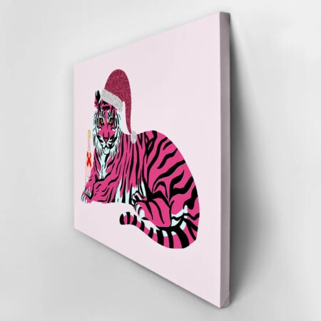 Πινακας σε καμβά PINK CHRISTMAS TIGER - Χριστουγεννιάτικοι Πίνακες Sticky 3