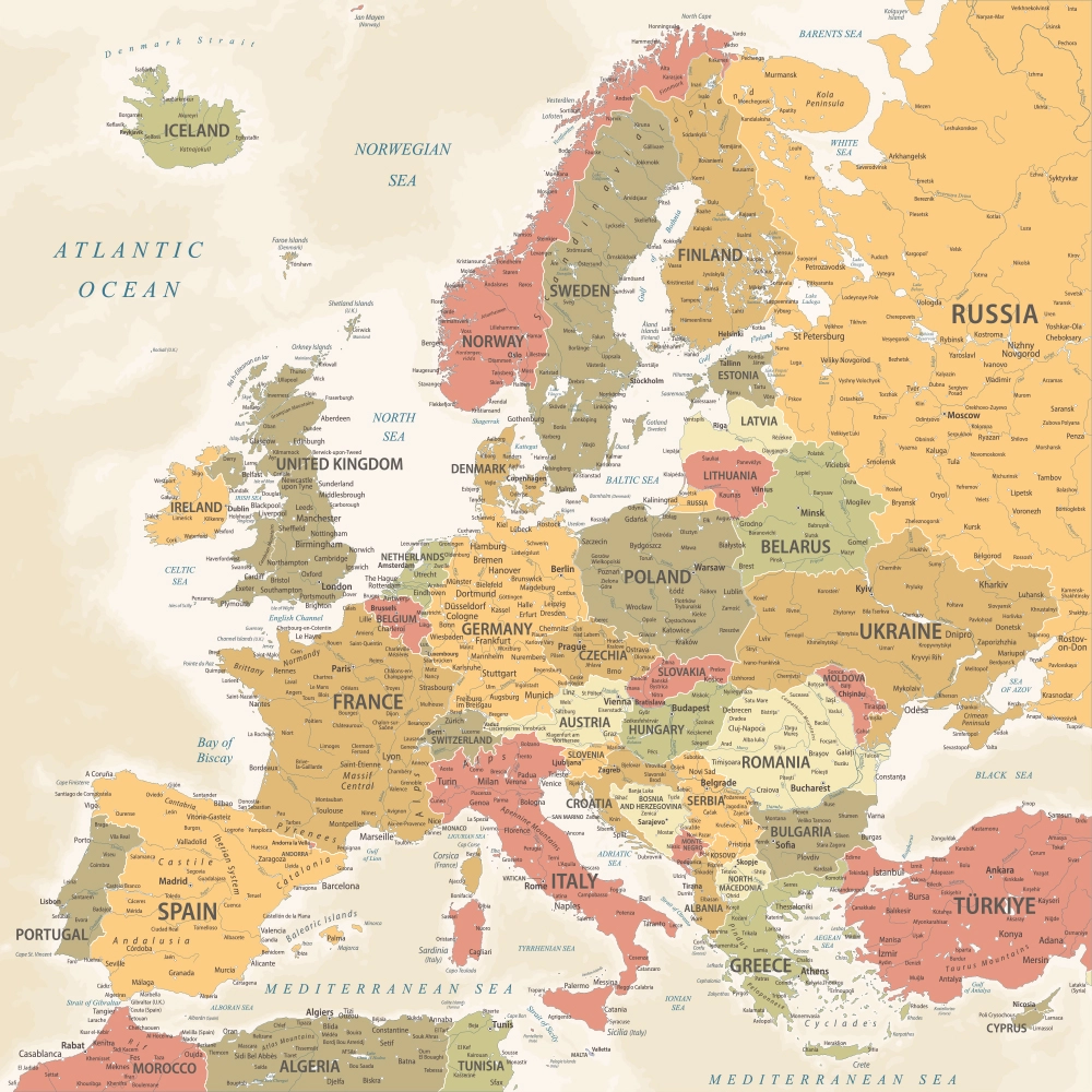 Πίνακας Τετράγωνος VINTAGE EUROPE MAP