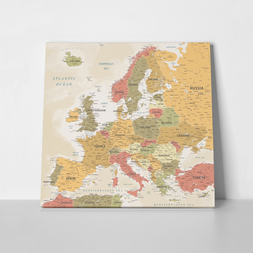 Πίνακας Τετράγωνος VINTAGE EUROPE MAP