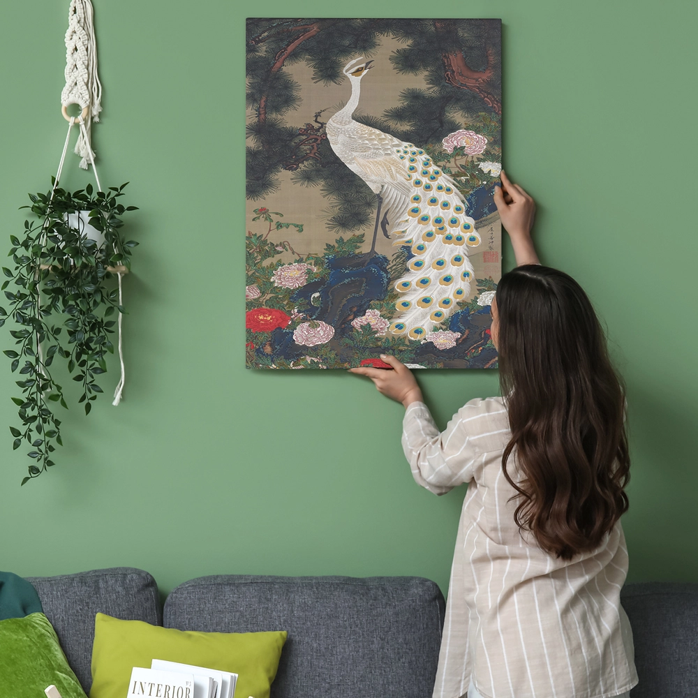 Πινακας σε καμβά JAKUCHU ITO - A PEACOCK PINE AND PEONY