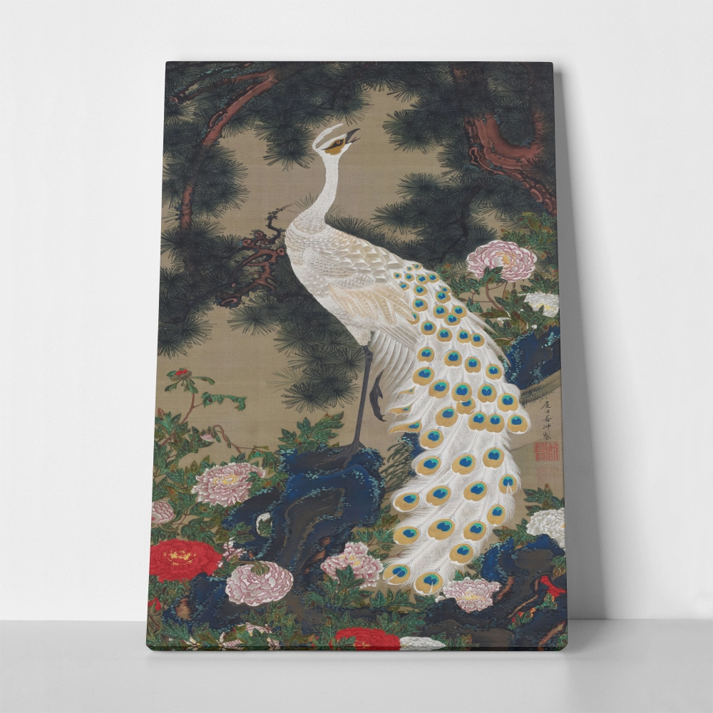 Πινακας σε καμβά JAKUCHU ITO - A PEACOCK PINE AND PEONY