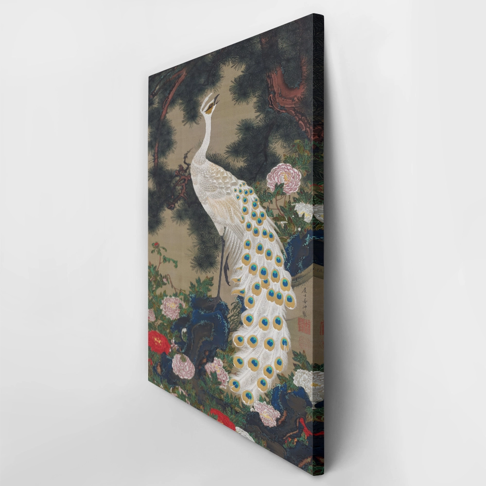 Πινακας σε καμβά JAKUCHU ITO - A PEACOCK PINE AND PEONY