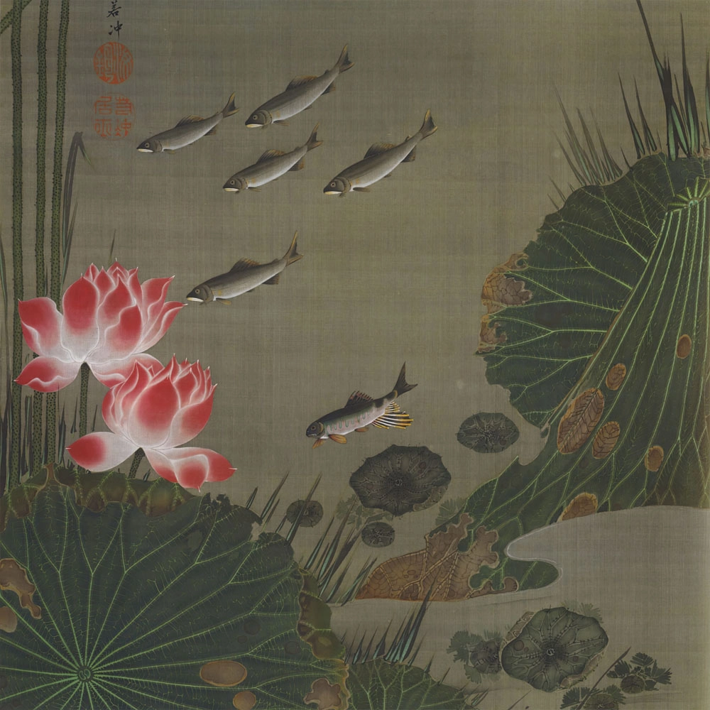 Πίνακας JAKUCHU ITO - A SHOAL OF TROUT AND LOTUS