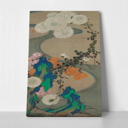 JAKUTHU ITO – CHRYSANTHEMUMS BY A STREAM WITH ROCKS_A