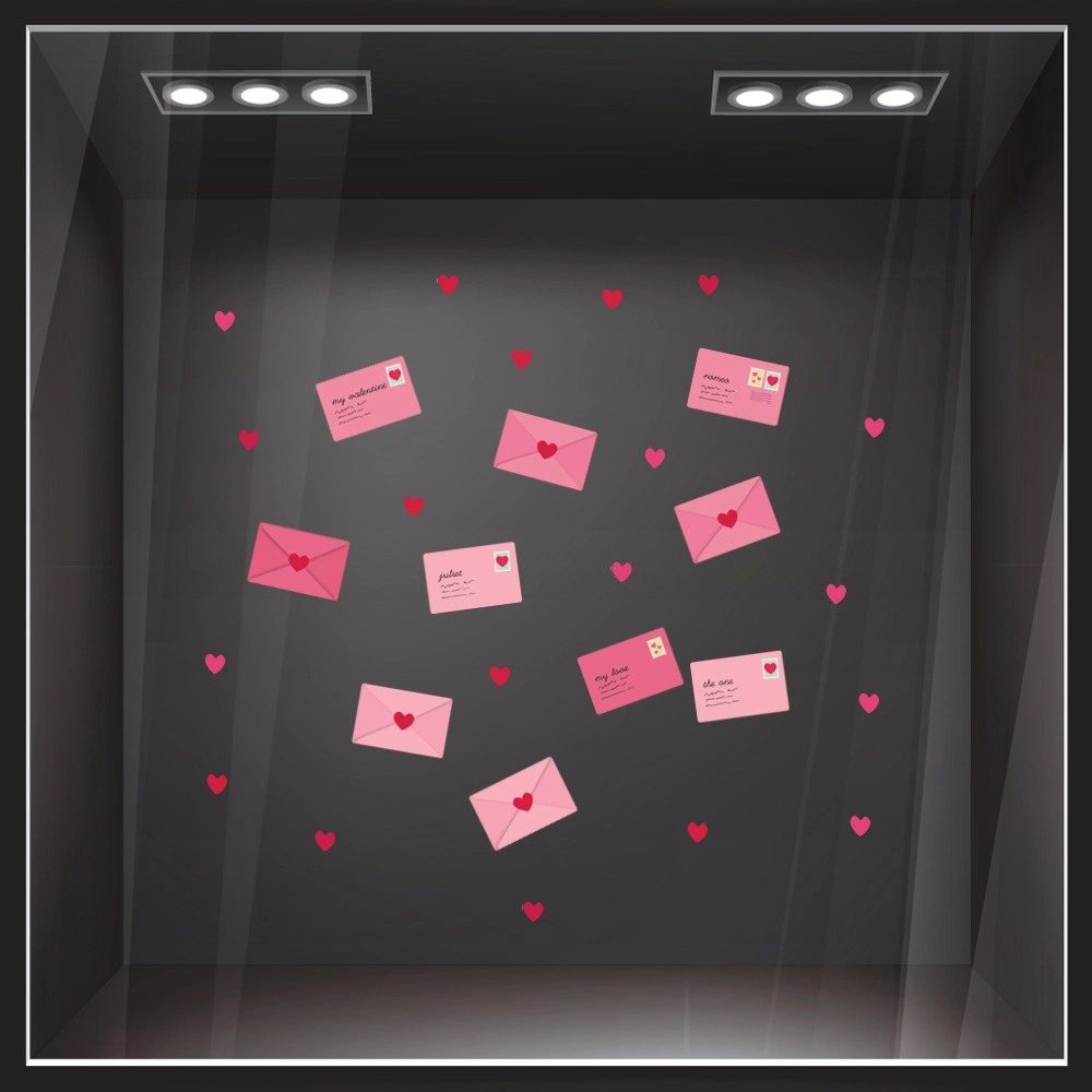 Αυτοκoλλητο Βιτρίνας LOVE LETTERS AND HEARTS