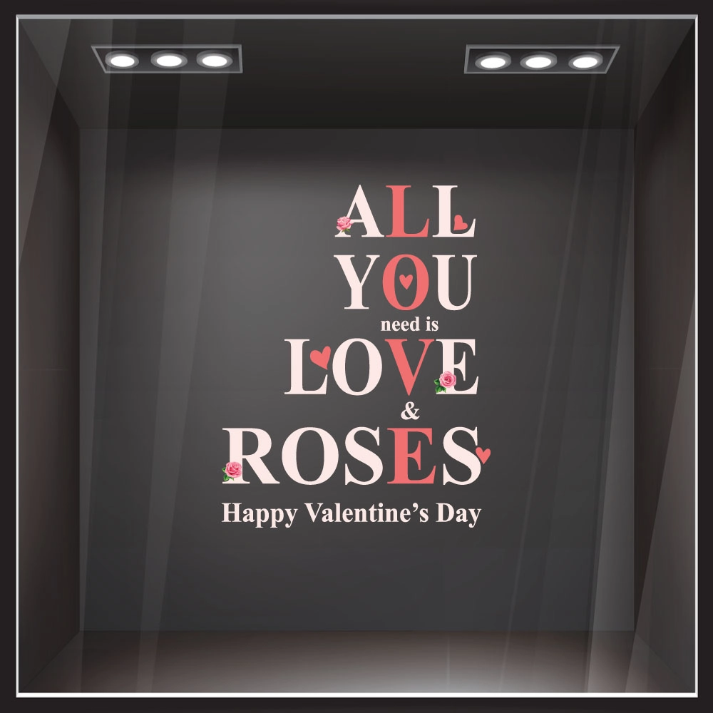 Αυτοκoλλητο Βιτρίνας LOVE AND ROSES