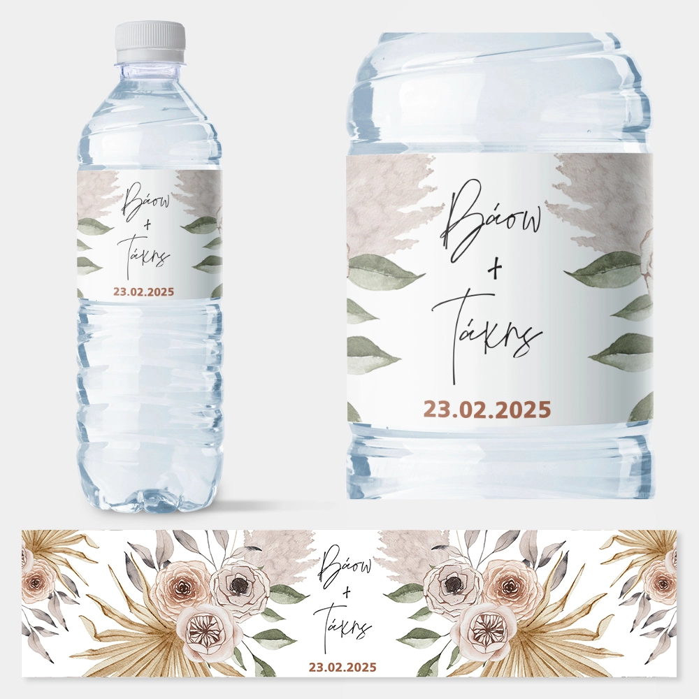Αυτοκολλητη ετικέτα για μπουκαλι νερου BOHO WEDDING NAMES