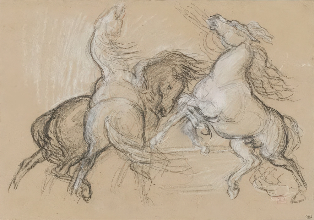 Πινακας σε καμβά DELACROIX - TROIS CHEVAUX CABRES ET AGITES