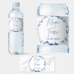 Αυτοκολλητη ετικέτα για μπουκαλι νερου FLORAL AND MARBLE WEDDING NAMES
