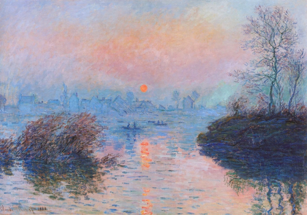 Πινακας σε καμβά MONET - SUNSET AT LAVACOURT, WINTER EFFECT