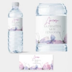 Αυτοκολλητη ετικέτα για μπουκαλι νερου PURPLE BUTTERFLIES NAME LABEL