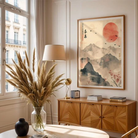 Πόστερ RED ASIAN SUN AND MOUNTAINS