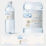 Αυτοκολλητη ετικέτα για μπουκαλι νερου WATERCOLOR TEDDY BEAR BALLOONS BLUE