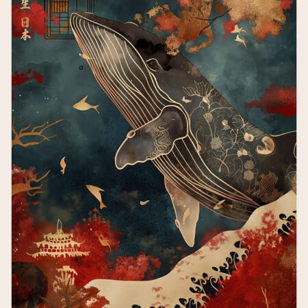 Πόστερ WHALE AND JAPANESE WAVE - Ζωα Sticky 2