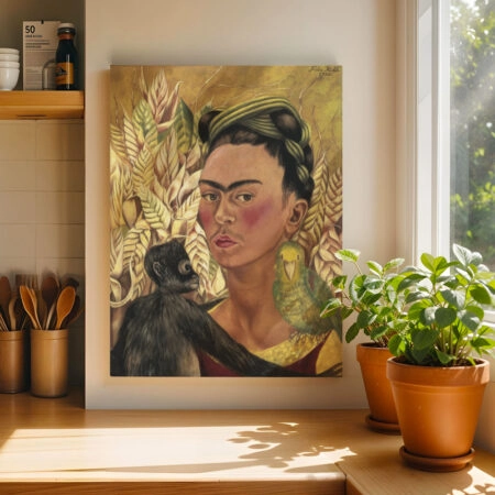 Πινακας σε καμβά FRIDA KAHLO - SELF PORTRAIT WITH MONKEY AND PARROT