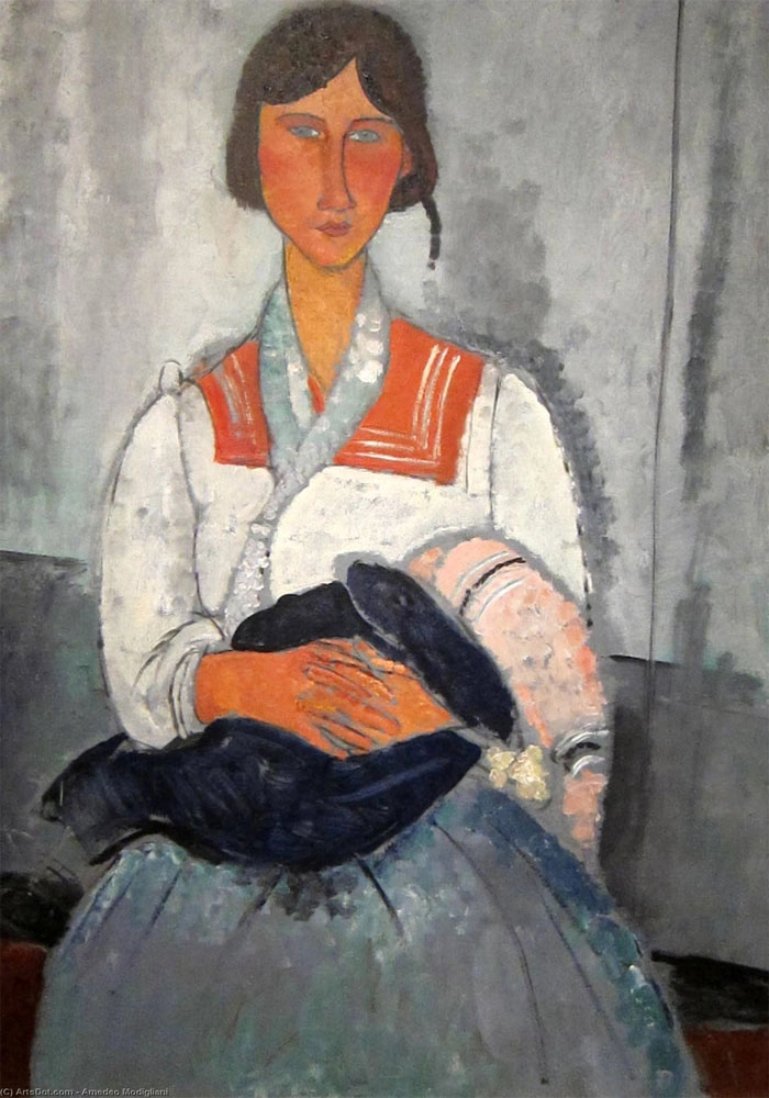 Πινακας σε καμβά MODIGLIANI - FEMME GITANE AVEC ENFANT