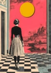 Πινακας σε καμβά WOMAN WITH ORANGE SUN RETRO DREAMSCAPE