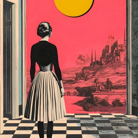 Πινακας σε καμβά WOMAN WITH ORANGE SUN RETRO DREAMSCAPE - Πινακες σε καμβα Sticky 6